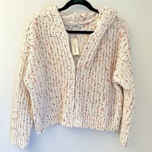 Francesca's Hooded Zip Sweater M NWT Ivory Speckled Popcorn‎ Knit Soft Cozy Fit